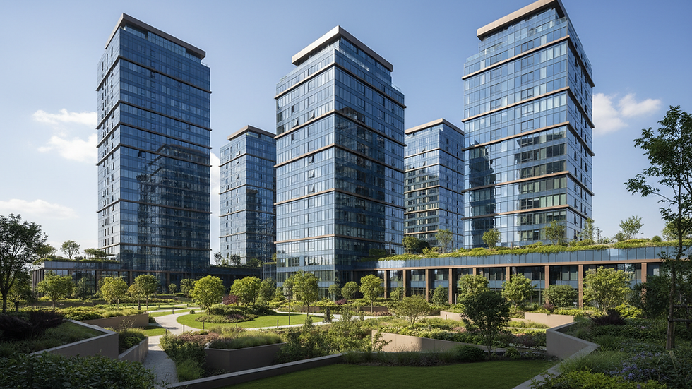 Wide angle view of luxury residential complex with green spaces in Kadıköy