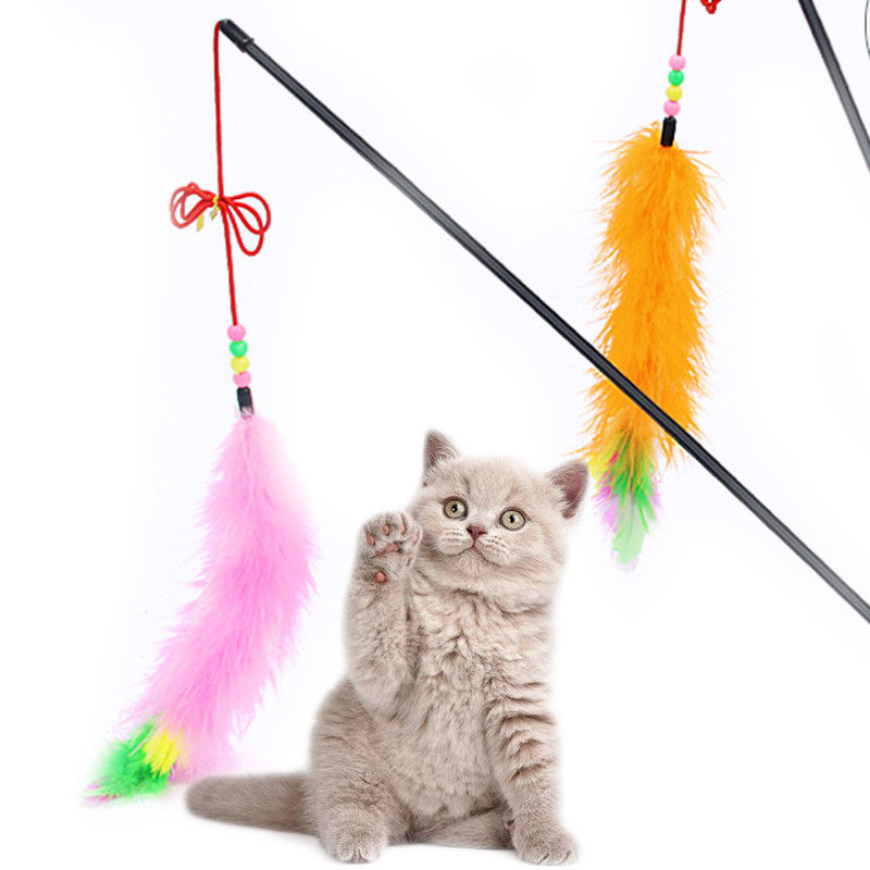 Multi Pet Cat Kitten Toy Mouse Teaser Wand Feather Rod Cat Play Deko