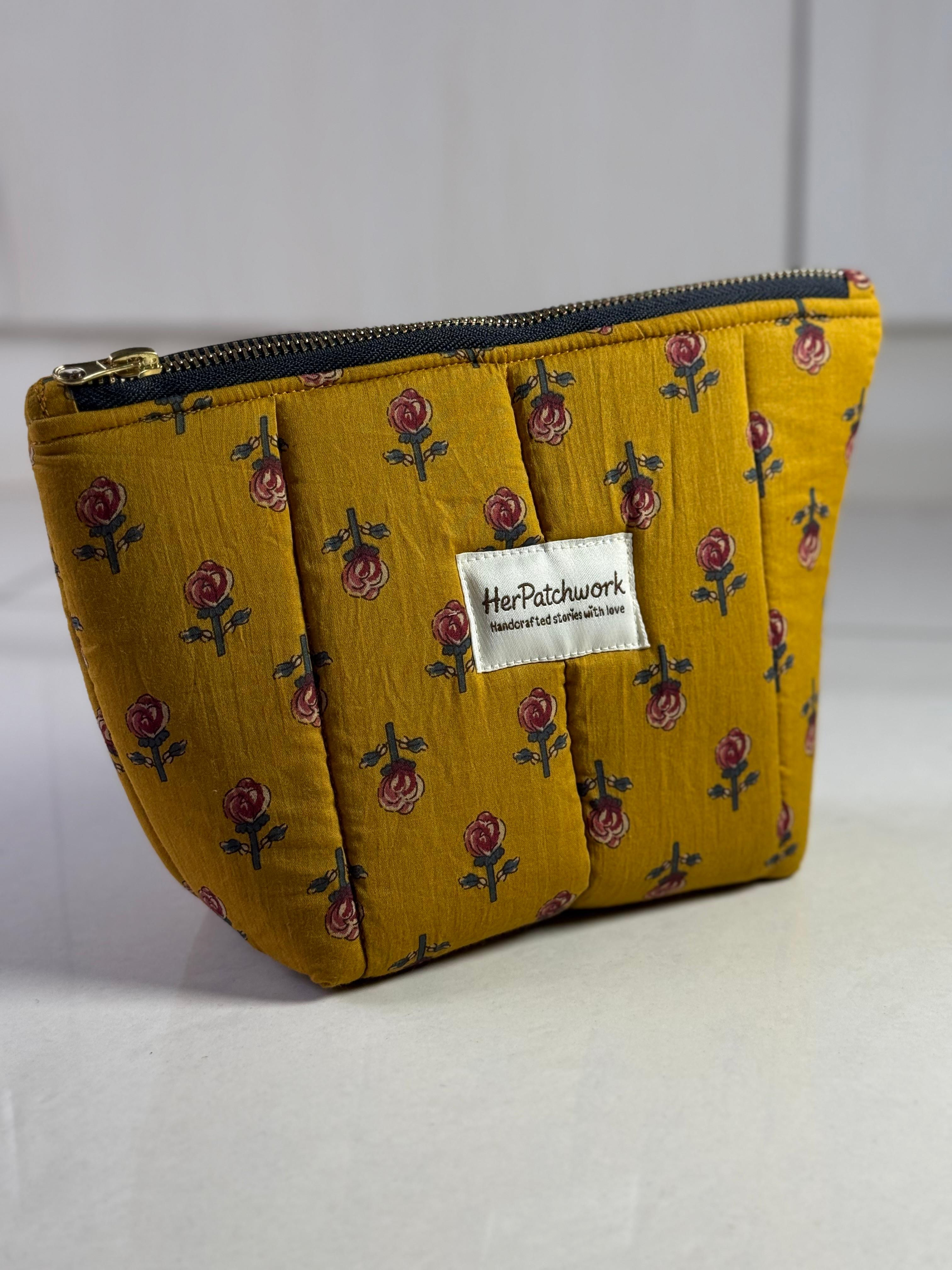 Yellow Quilted Cosmetic Pouch