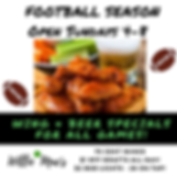 Football specials $2 Bud Ligth Drafts 75 cent wings and Sunday Hours