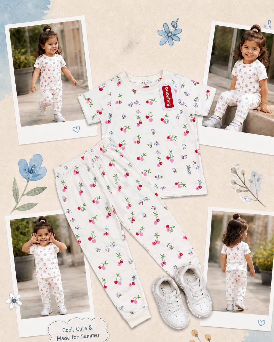 WHITE APPLE FLOWER - BABY HUG HALF SLEEVE FULL PANTSET