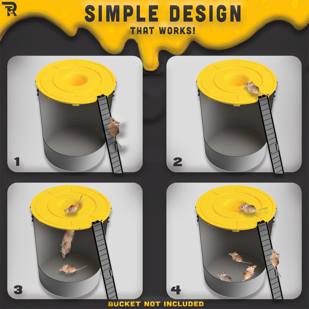 RinneTraps Hole In One bucket lid mouse trap simple design diagram catching multiple mice