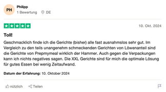 positive Prepmymeal Bewertung von Trustpilot mit dem Titel: Toll!