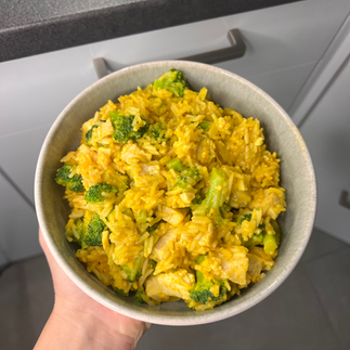 Prepmymeal Gericht, super gewürzt, Hähnchen, Reis, Brokkoli