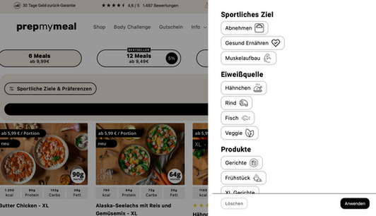Filtere ganz individuell nach deinen Zielen und Belieben, egal ob Abnehmen, Gesund Ernähren, Muskelaufbau, Hähnchen, Rind, Fisch, Vegetarisch oder Vegan