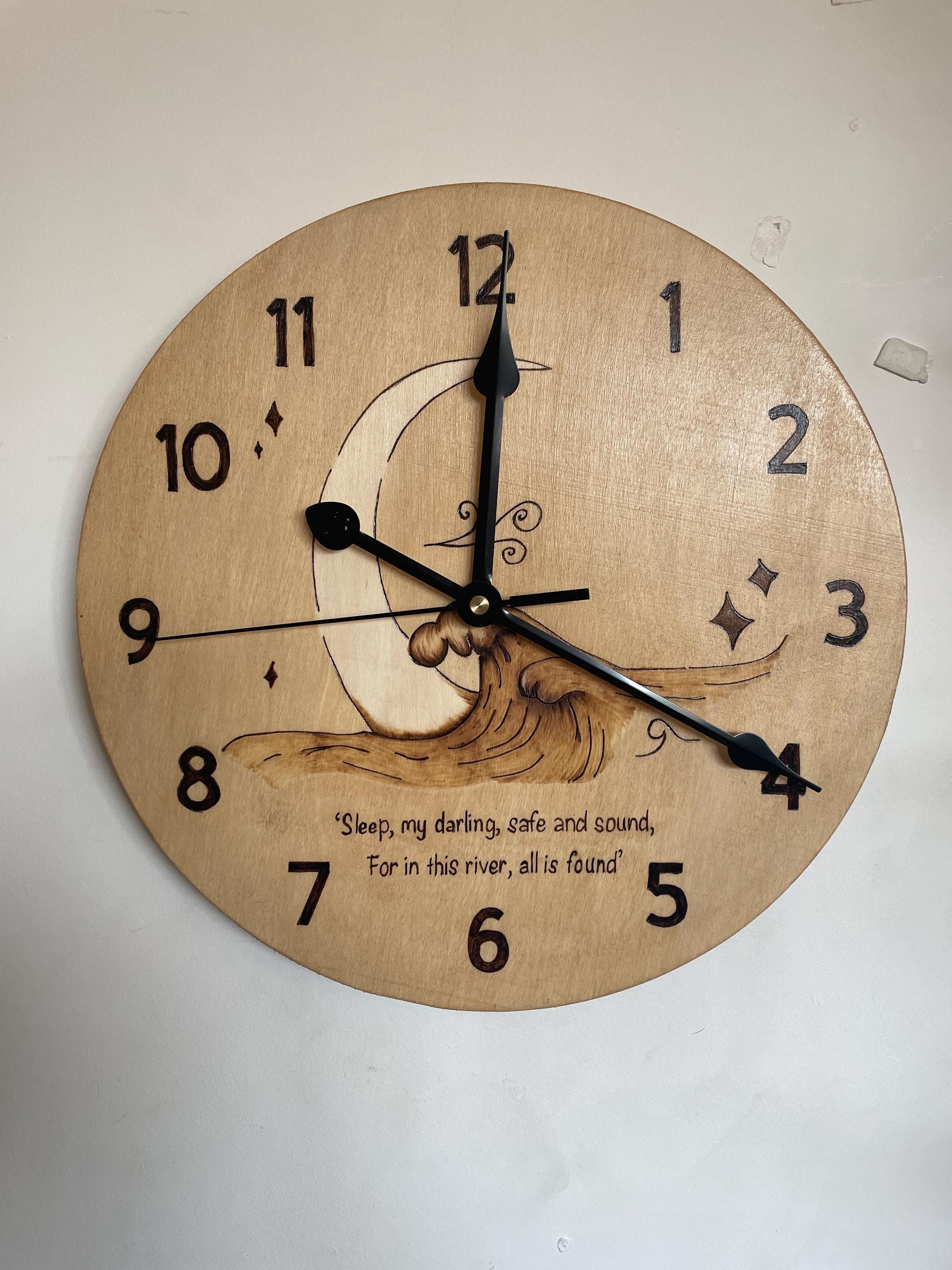 Custom Designed Handmade wooden clock Hand Burned large Pyrography Wooden Wall - image 1