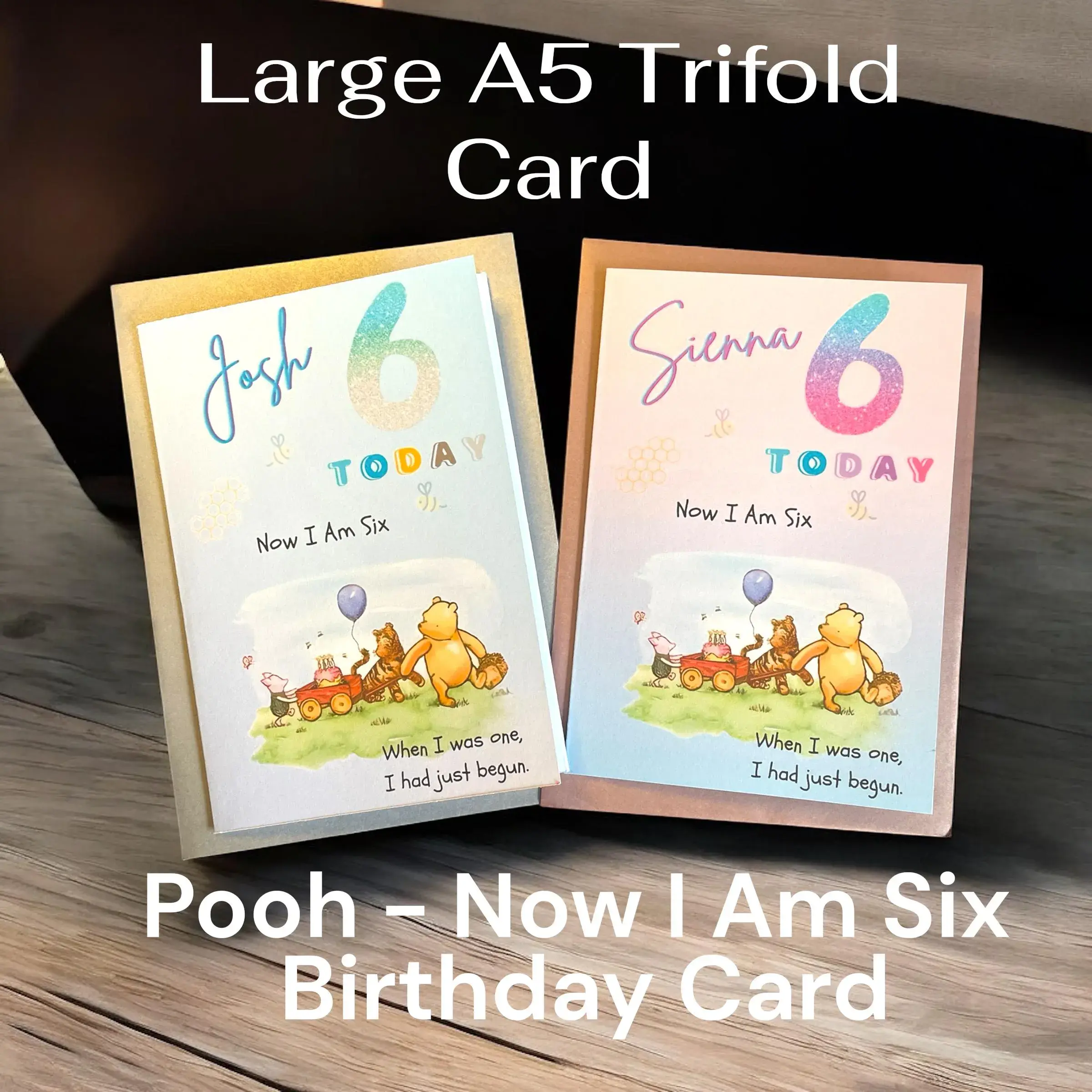 Personalized Winnie the Pooh 6th Birthday Card: Large Trifold A5 Keepsake