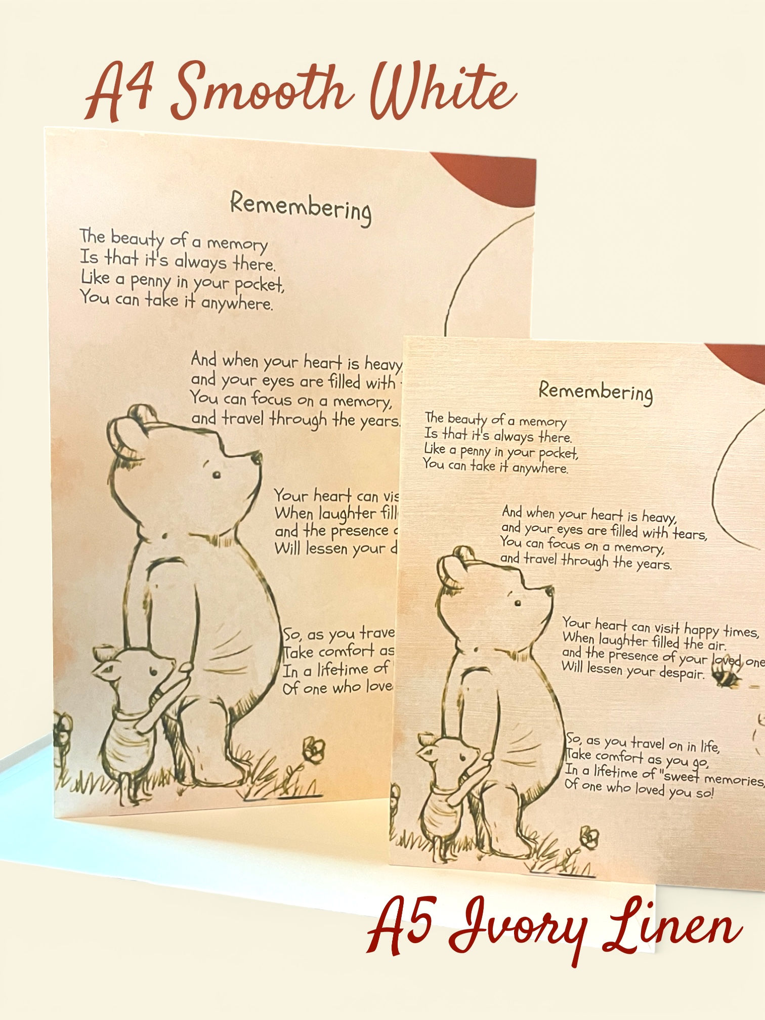 Winnie the Pooh Thinking of you card; Remembering; sending hugs;Bereavement