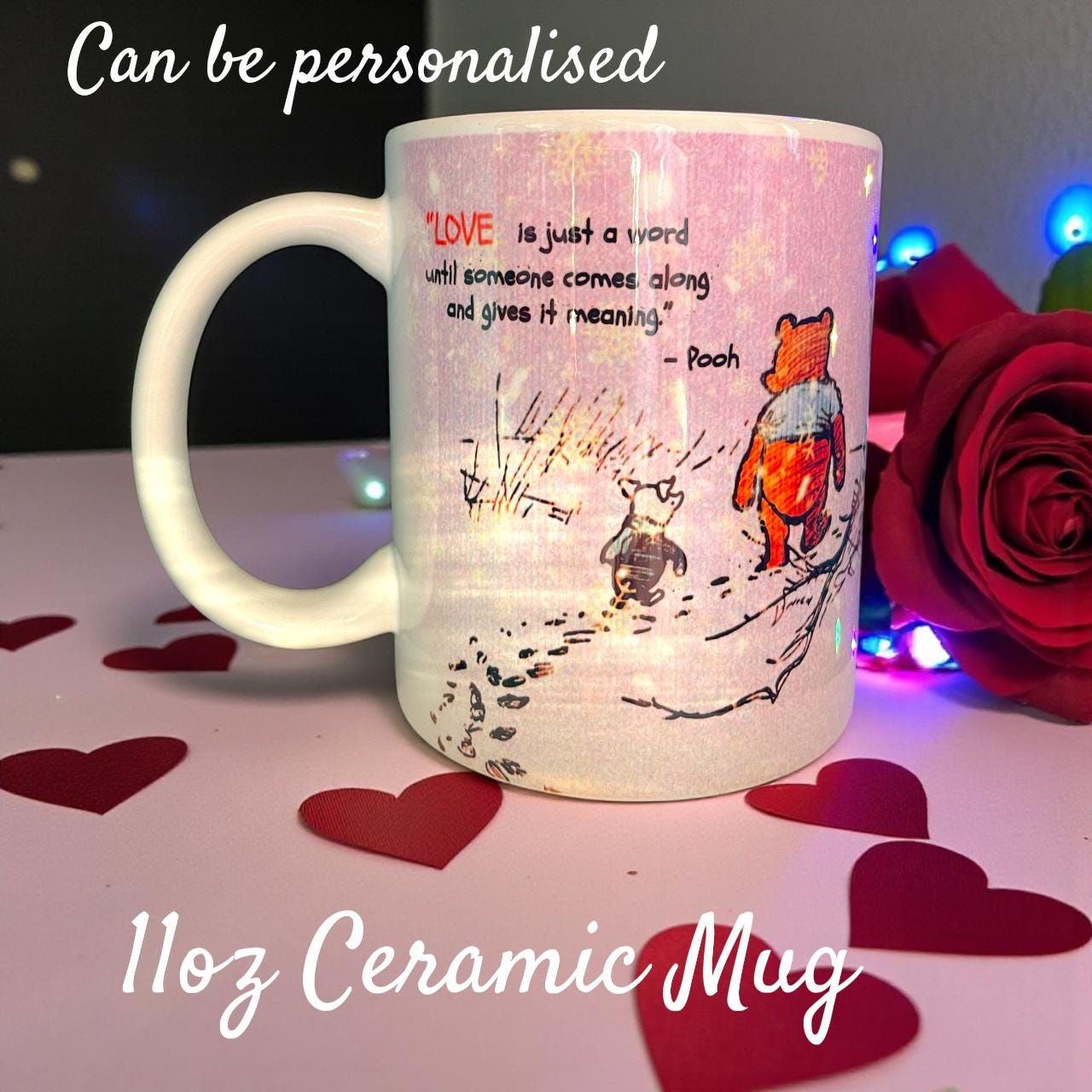 Personalized Winnie the Pooh Mug: Classic Pooh Gift, Love is just a word