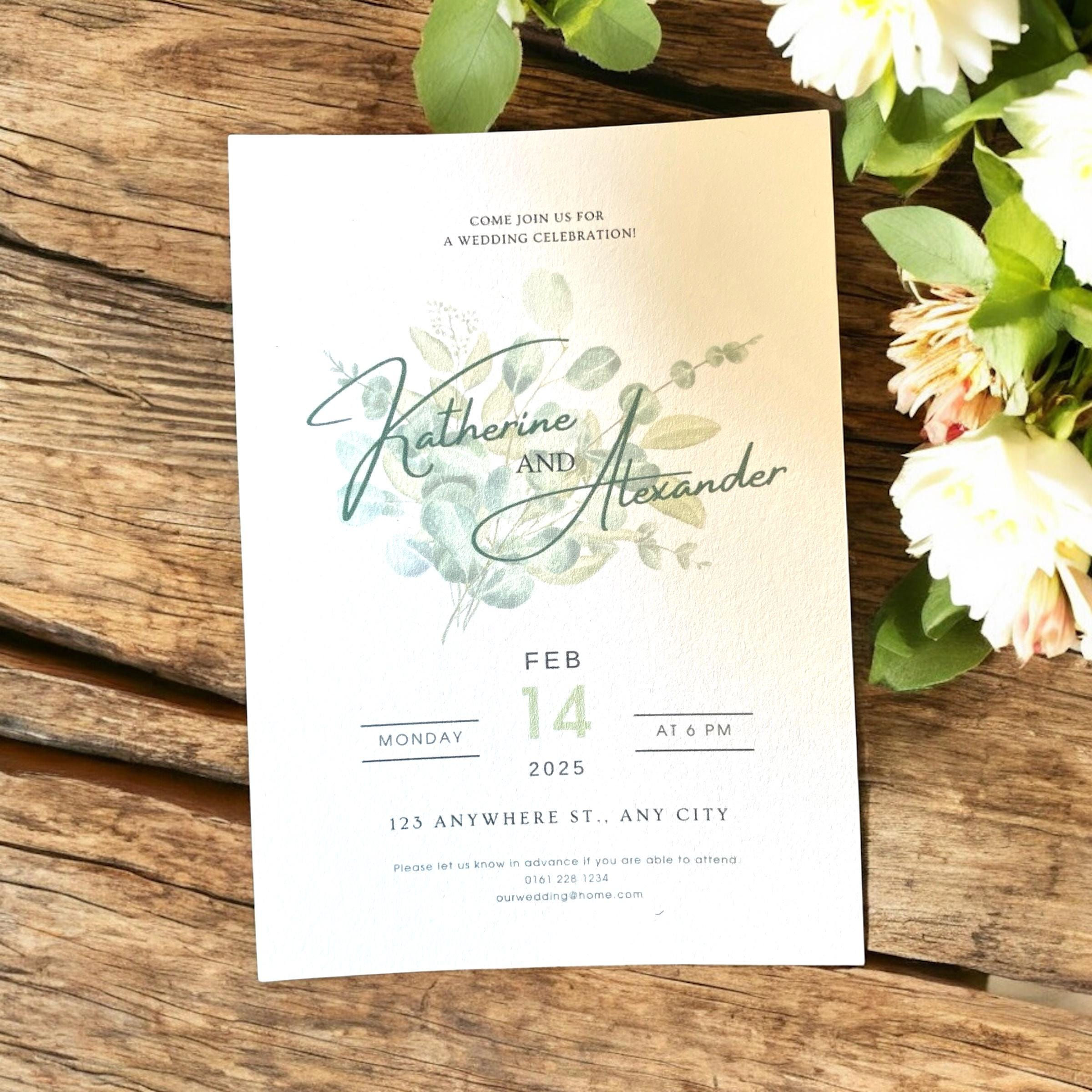 Eucalyptus Wedding Invitation Suite: Modern Greenery Invite Pack