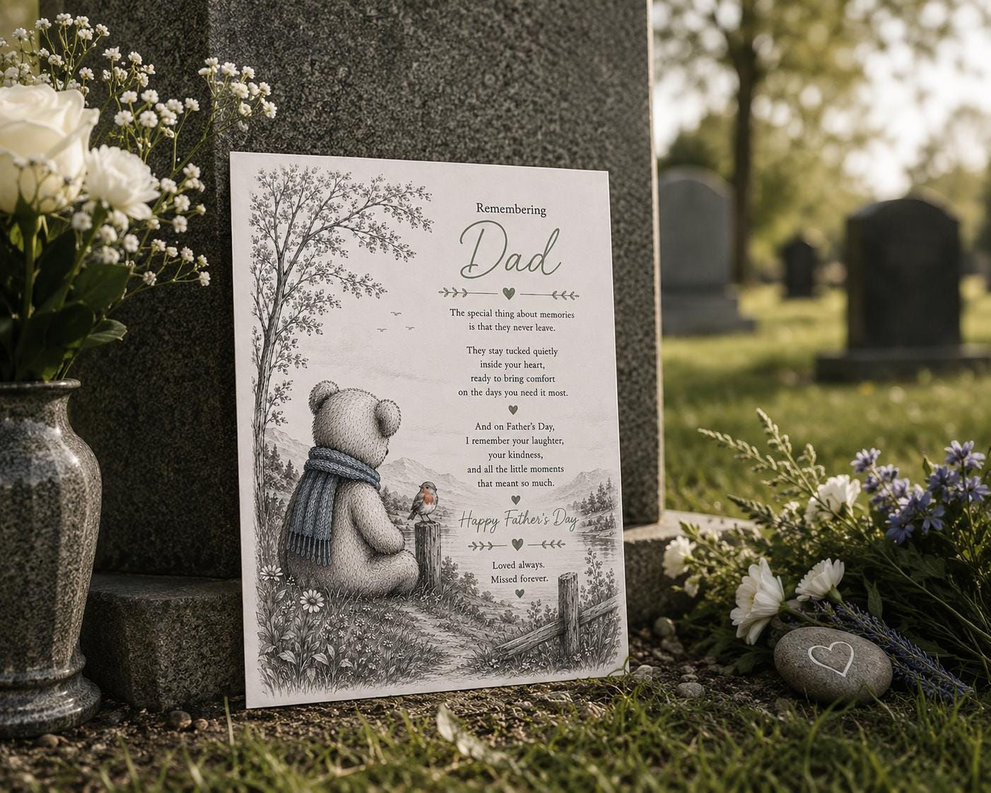 Memorial Card for Dad, Bramwell Bear Remembrance Keepsake, Sympathy Tribute (A5