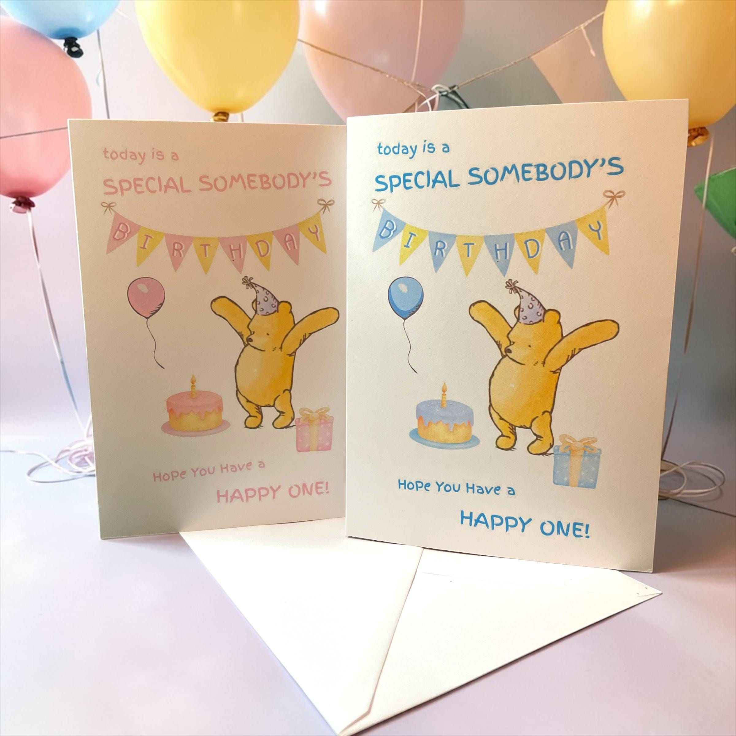 Personalized Winnie the Pooh Birthday Card:A5 Handmade Classic Design