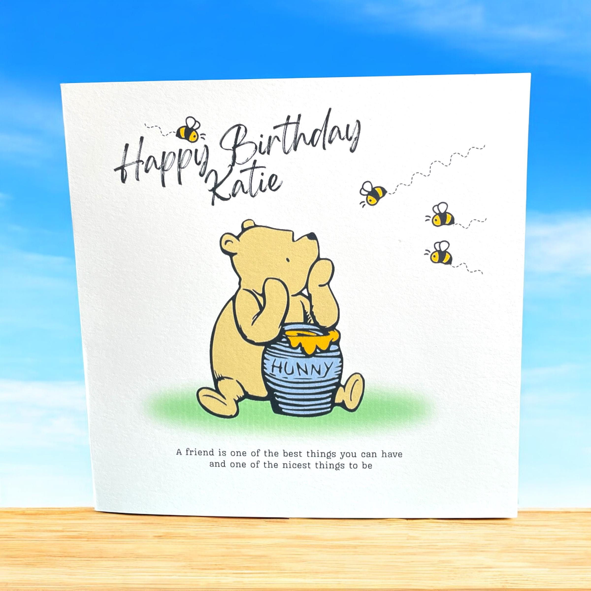 Personalized Winnie the Pooh Birthday Card: Honey Pot; Handmade Classic Design