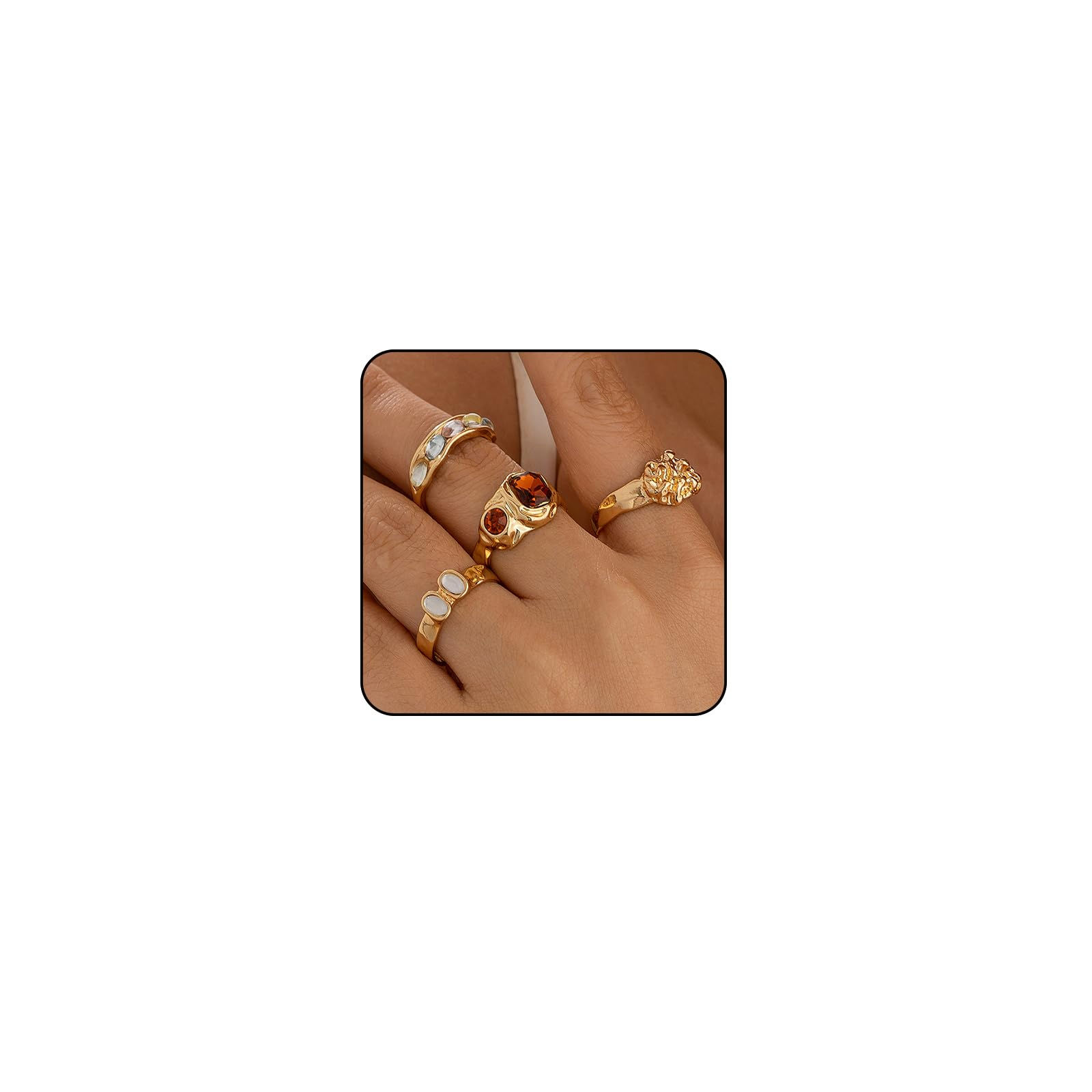 ONBRIG Chunky Gold Rings for Women Silver Chunky Rings Set Adjustable Thick Ring