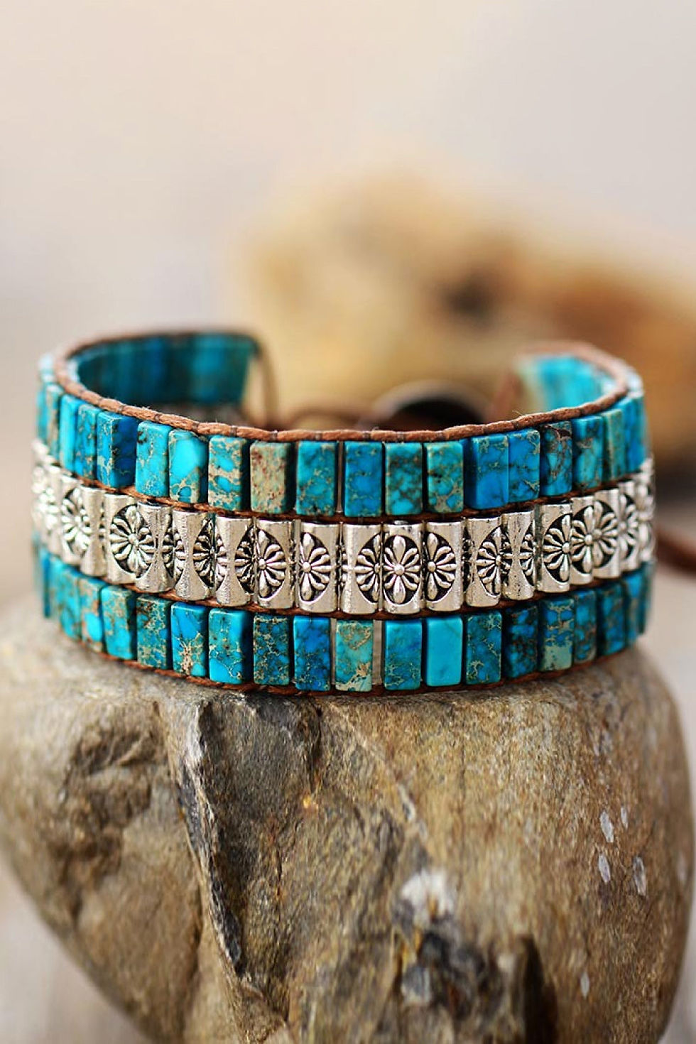 Miniatura: Handmade Triple Layer Natural Stone Bracelet