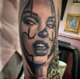 chicano style woman black and grey realism tattoo london detailed portrait shading tattoo