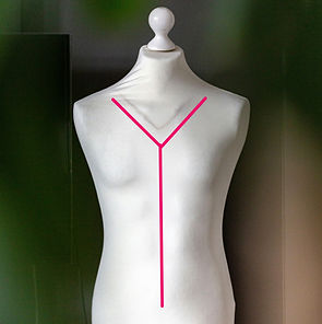 dressmaker's dummy with lines showing a Y-incision