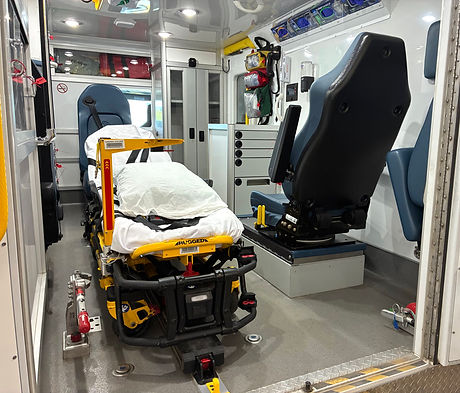ambulance interior with stretcher and chair
