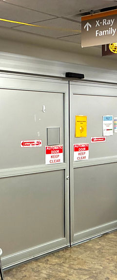 two metal doors, closed