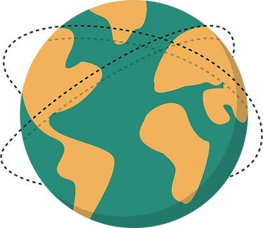 A green and yellow globe with lines going around it to show the sharing of stories.