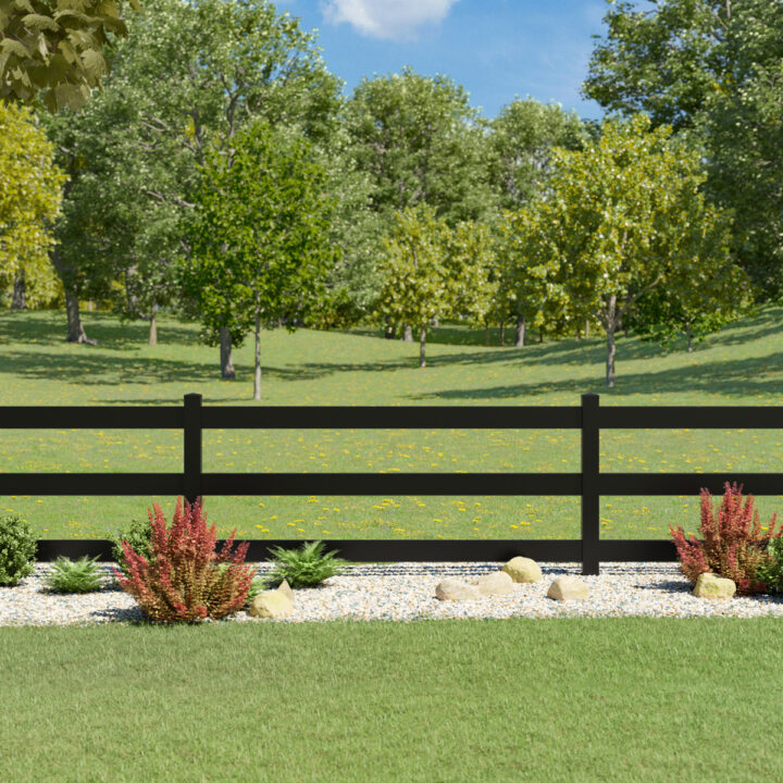 Post and Rail aluminum fencing — available in 7 colors — provides a durable, low-maintenance way to wrangle in large open spaces and define boundaries.