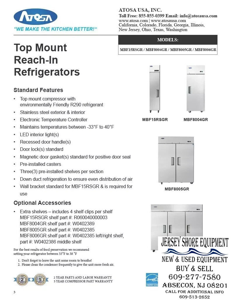 Thumbnail: Atosa MBF15RSGR 18" Wide Slim 1 Door Reach-In Refrigerator