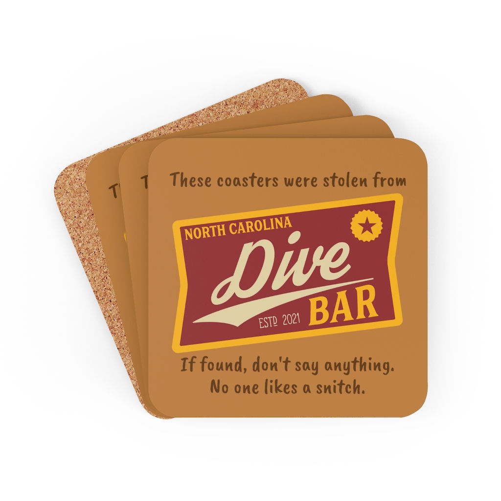 Dive Bar Don't Snitch Corkwood Coaster Set