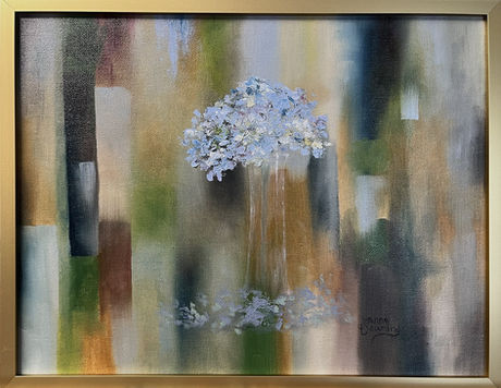 Striped Serenity-framed-Oil by Jeanne Downing.