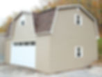 Two-story beige garage, residential exterior