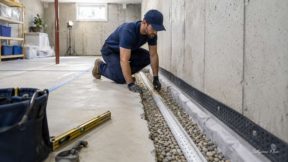 Interior basement waterproofing and French drain installation in New Jersey