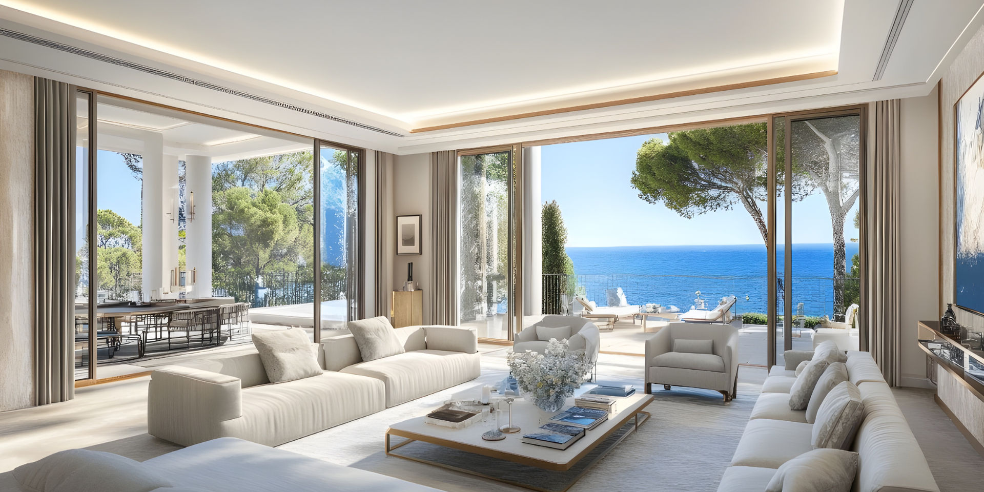 Luxury beachfront living room with sea view