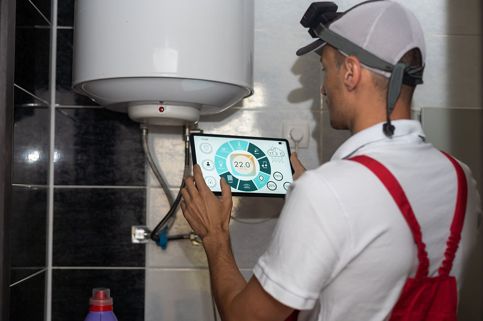 (technician using tablet to check water heater settings)
Loftin Plumbing technician inspecting and calibrating water heater settings during professional maintenance service in Bradenton FL