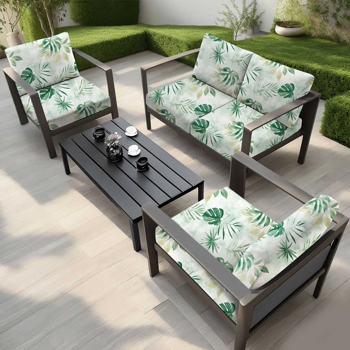 Outdoor Waterproof Tropical Print Sofa Cushion Covers Non-Slip Furniture Protect