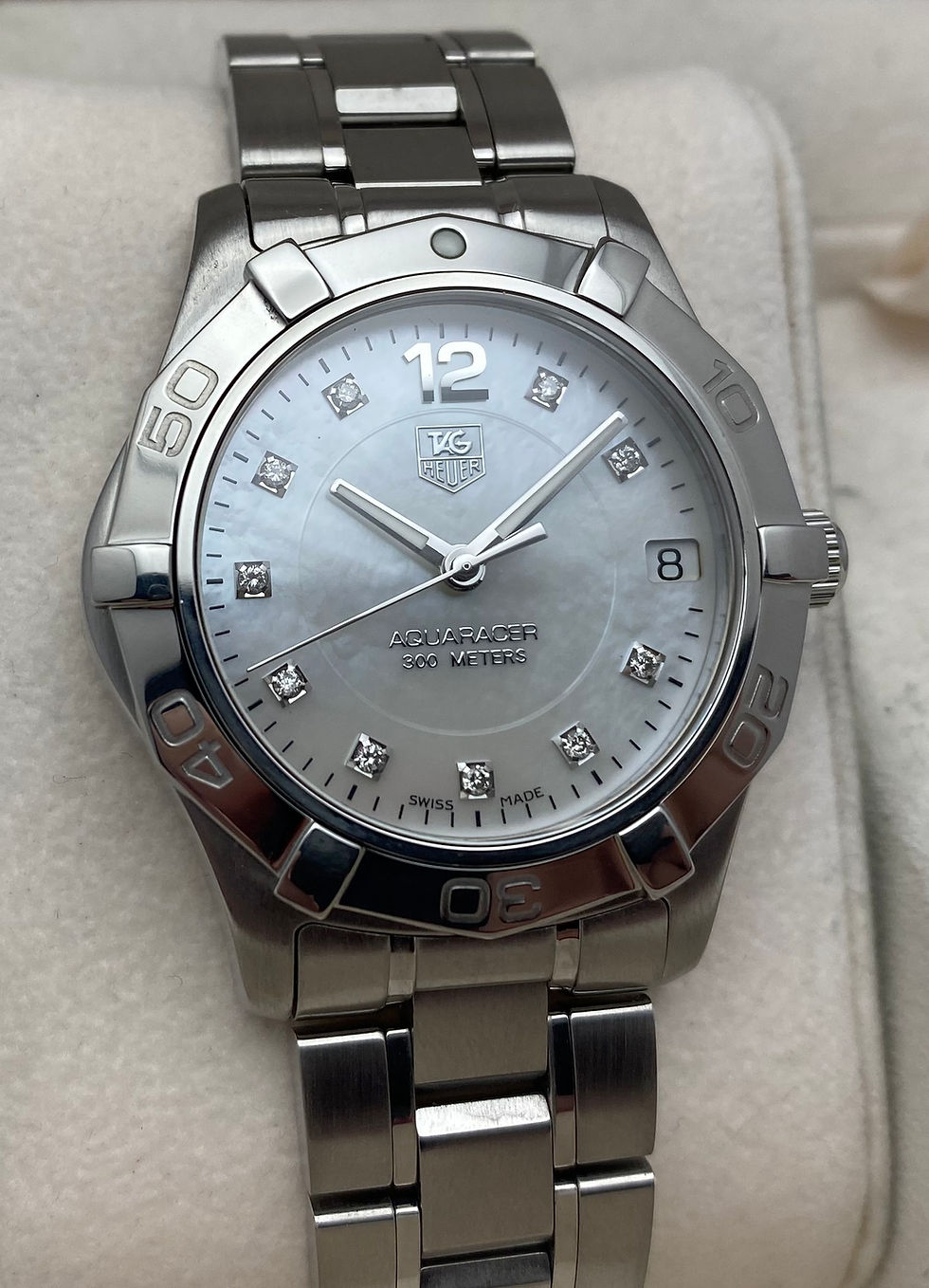 Thumbnail: *Box/Papers* Tag Heuer Aquaracer Ladies Diamond Watch White WAF1312.BA0817 32mm