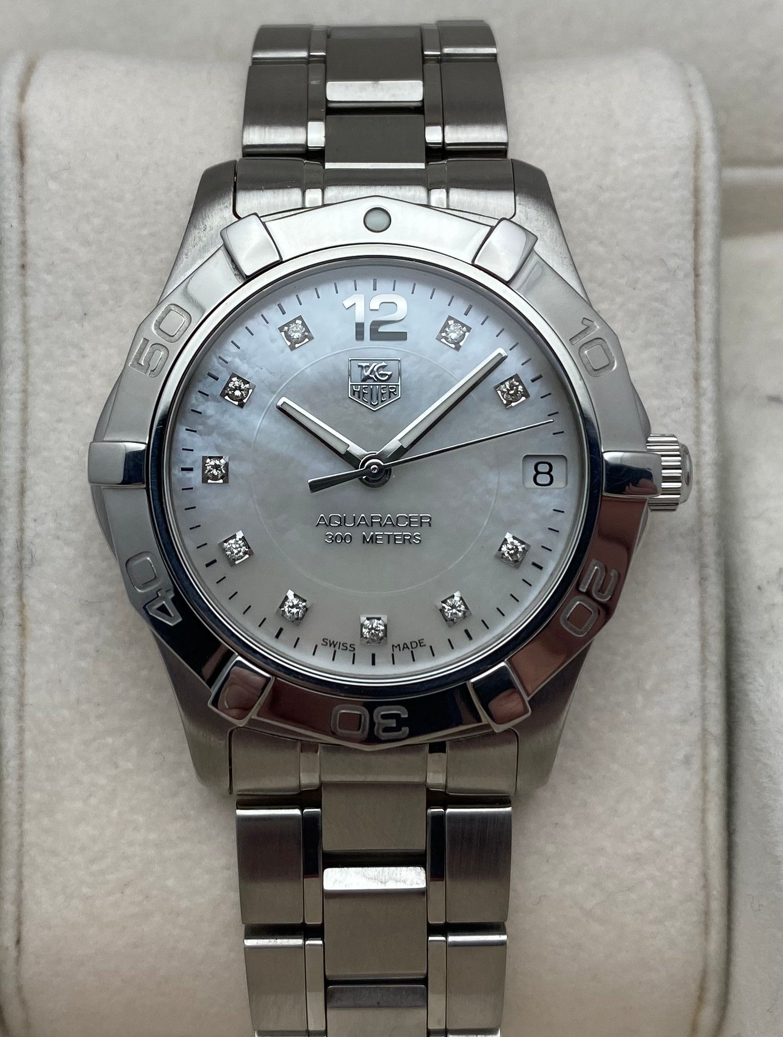 *Box/Papers* Tag Heuer Aquaracer Ladies Diamond Watch White WAF1312.BA0817 32mm