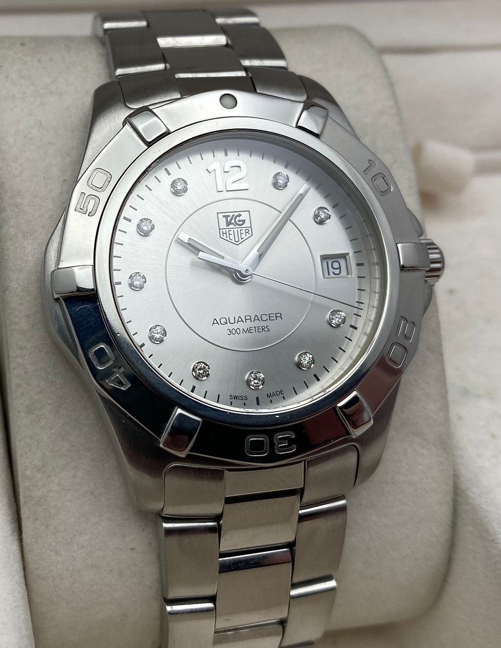 Thumbnail: *Boxed/Papers/Rare* Tag Heuer Aquaracer Diamond Unisex Watch Silver WAF1117 40mm