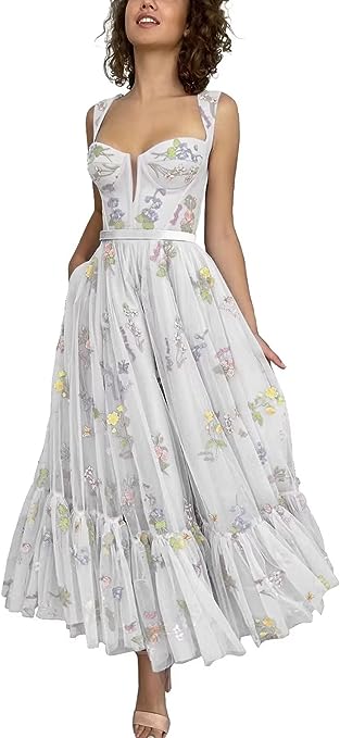 Flower Embroidery Tulle Dress
