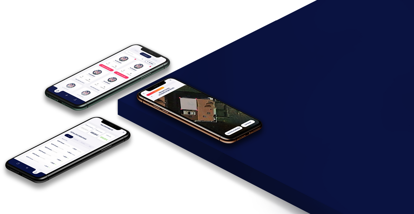 3 smartphones qui affichent différents écrans de l'application SunConnect