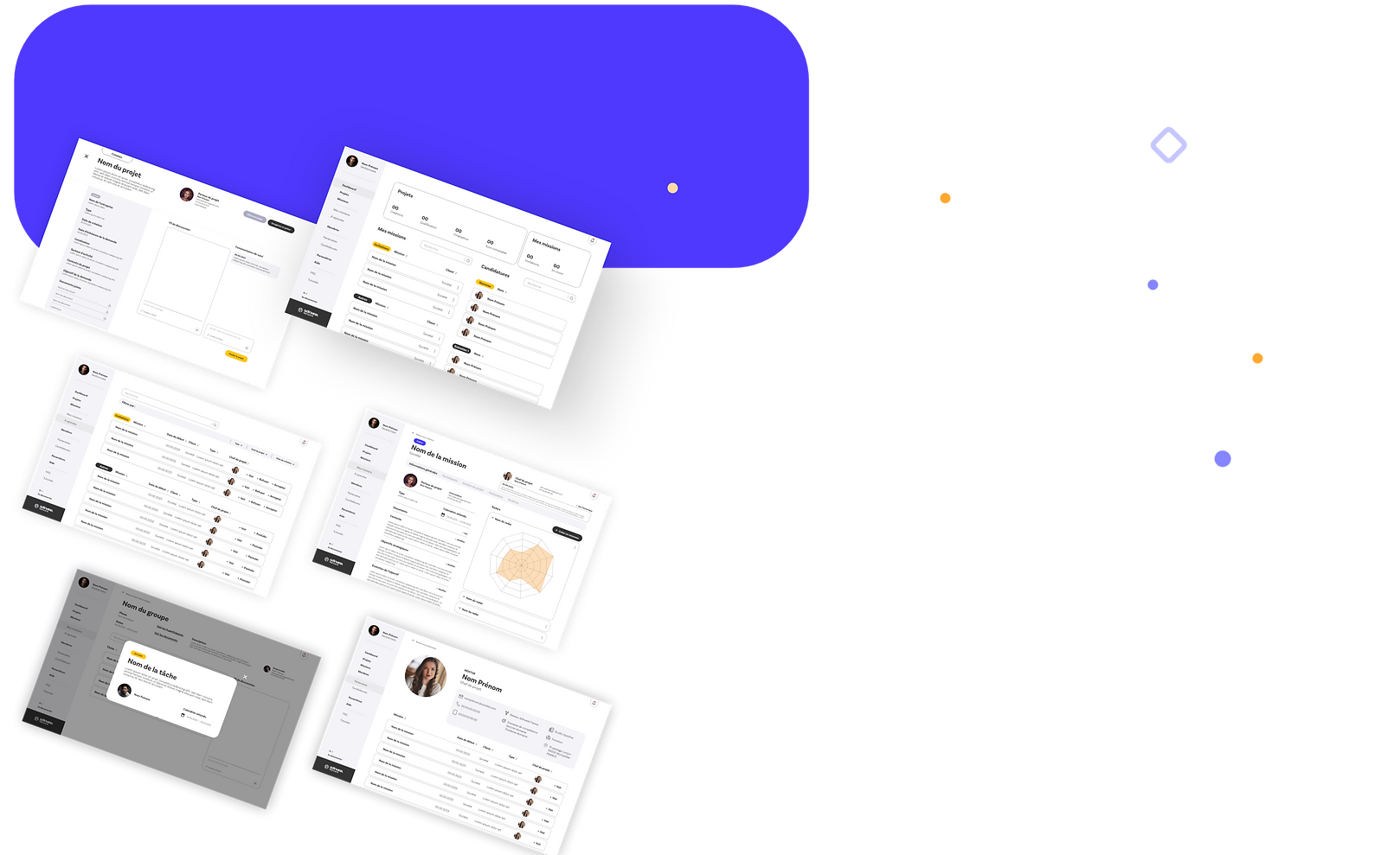 Aperçu des wireframes utilisés pour le projet