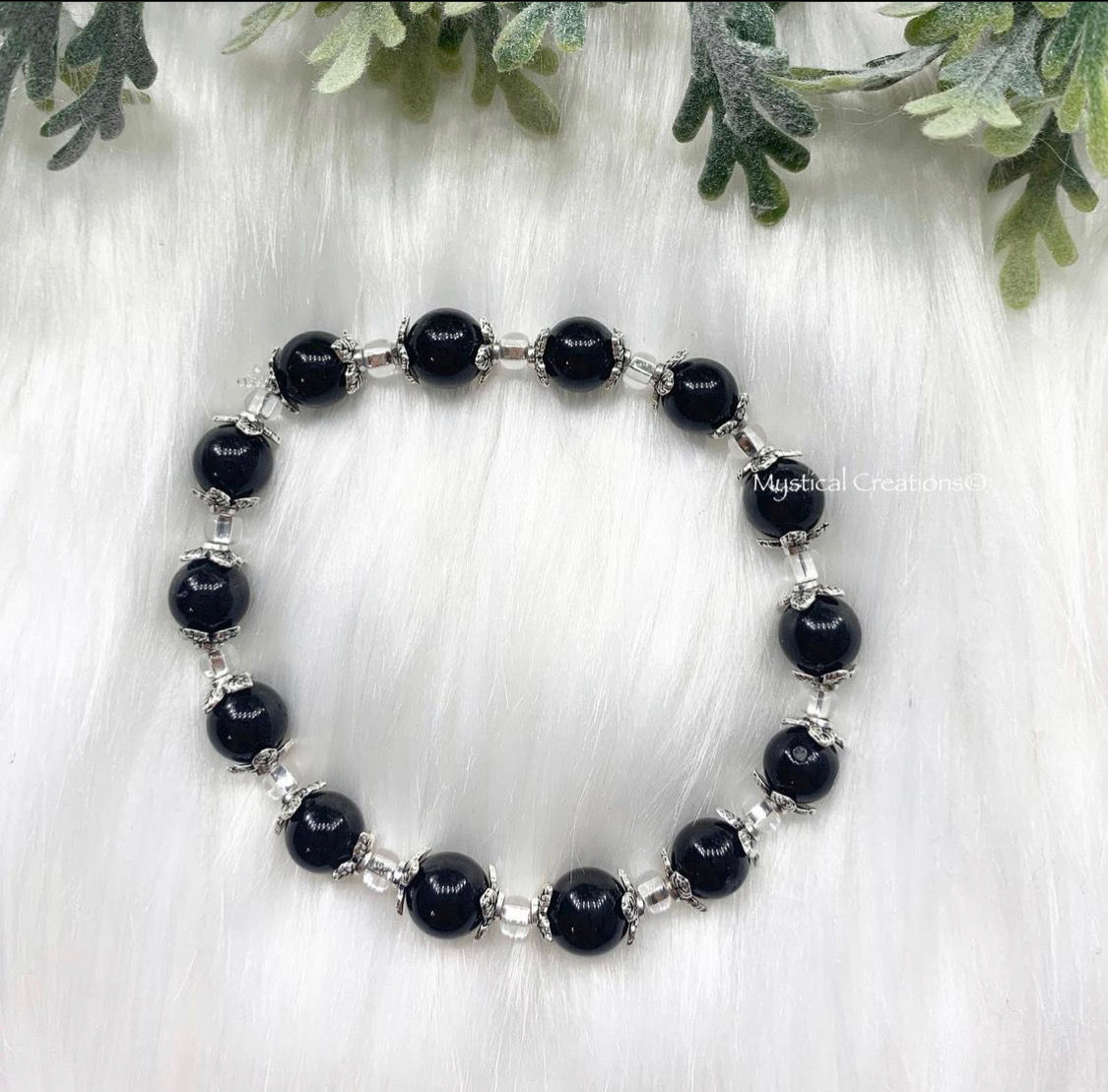 Obsidian Crystal Flower Bracelet
