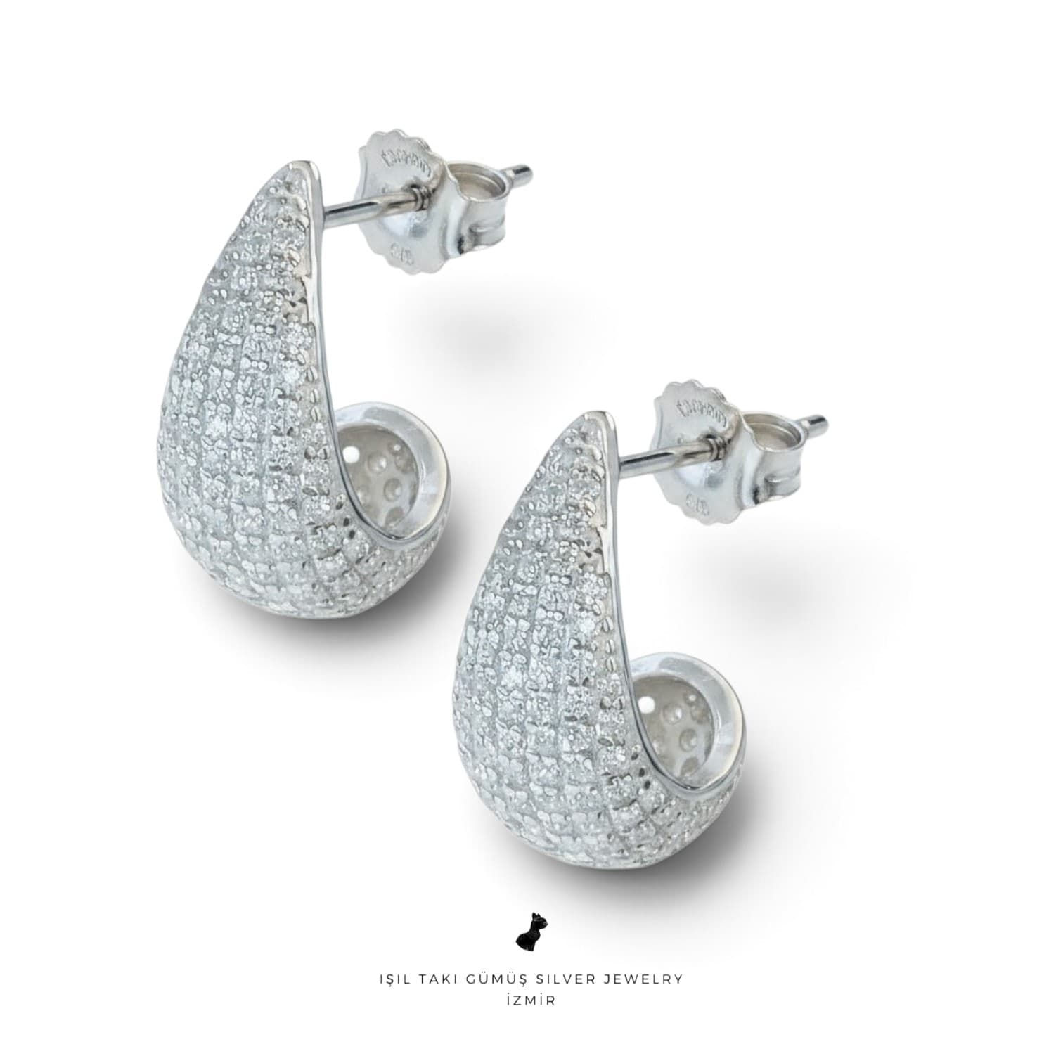 925 ayar gümüş, rodyum kaplama, 25mm, zirkon taşlı, Taşlı Damla Küpe.