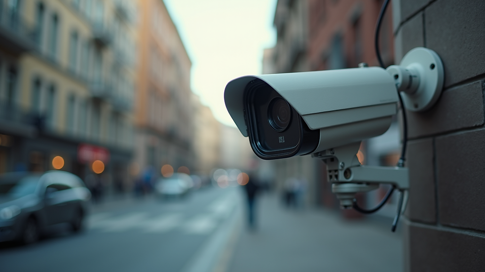 Close-up view of surveillance equipment set up in an urban environment