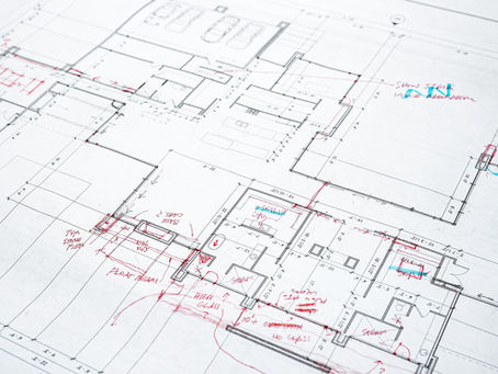 Floor plan with redline markups.