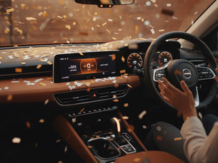 Eye-level view of a modern automatic car dashboard