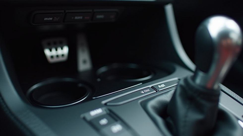 Close-up view of a car clutch pedal and gear stick