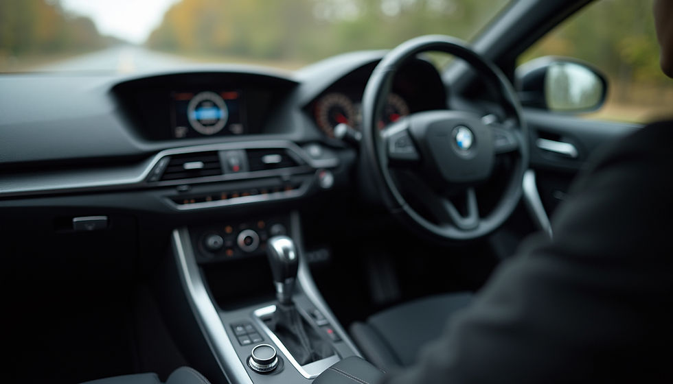 Eye-level view of a manual car dashboard with gear stick