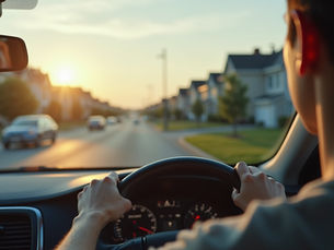 Learner driver practicing in a quiet street
