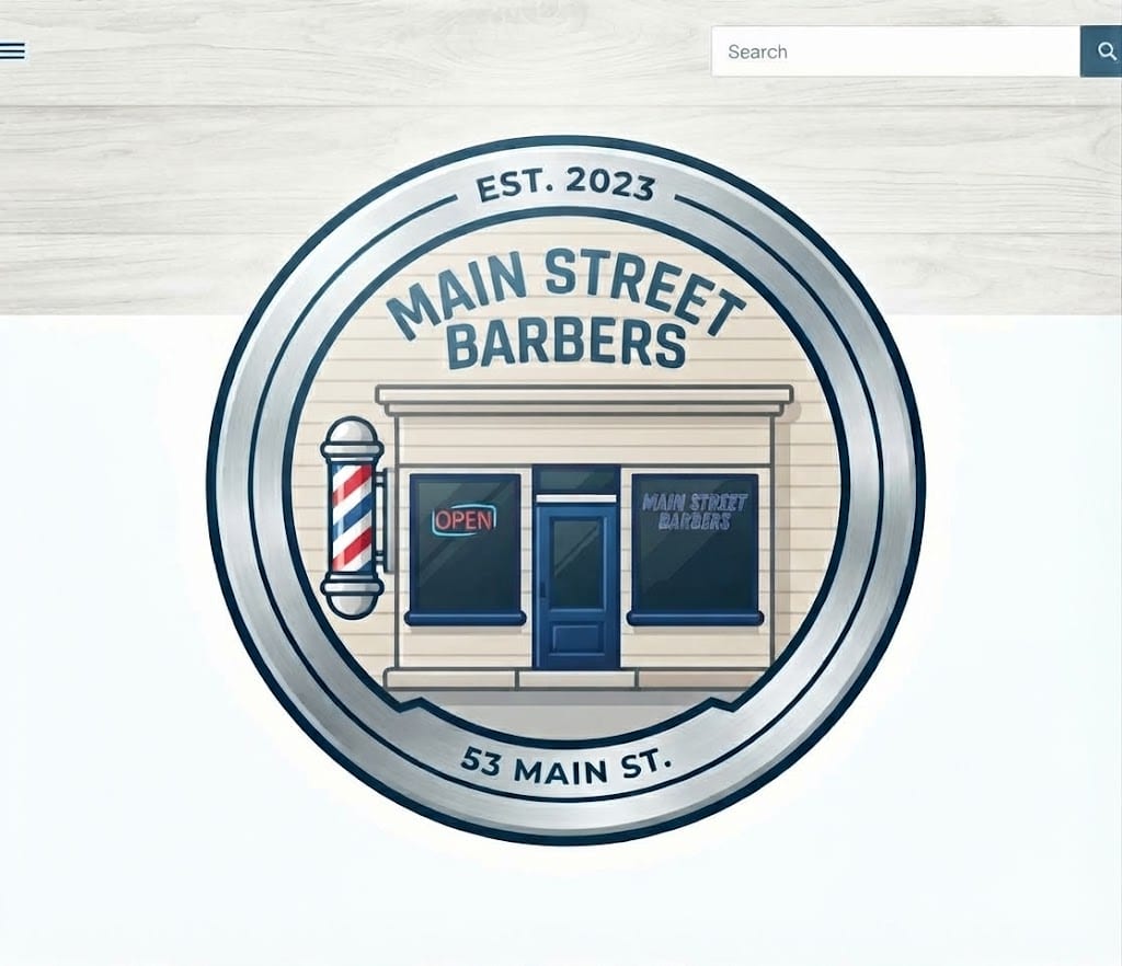 Main Street Barbers badge — Est. 2023, 53 Main St., Red Lion, PA