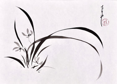 wild orchid ink painting with on paper. Titled 'One Life Time One Meeting'. Painted by artist Talia Lehavi