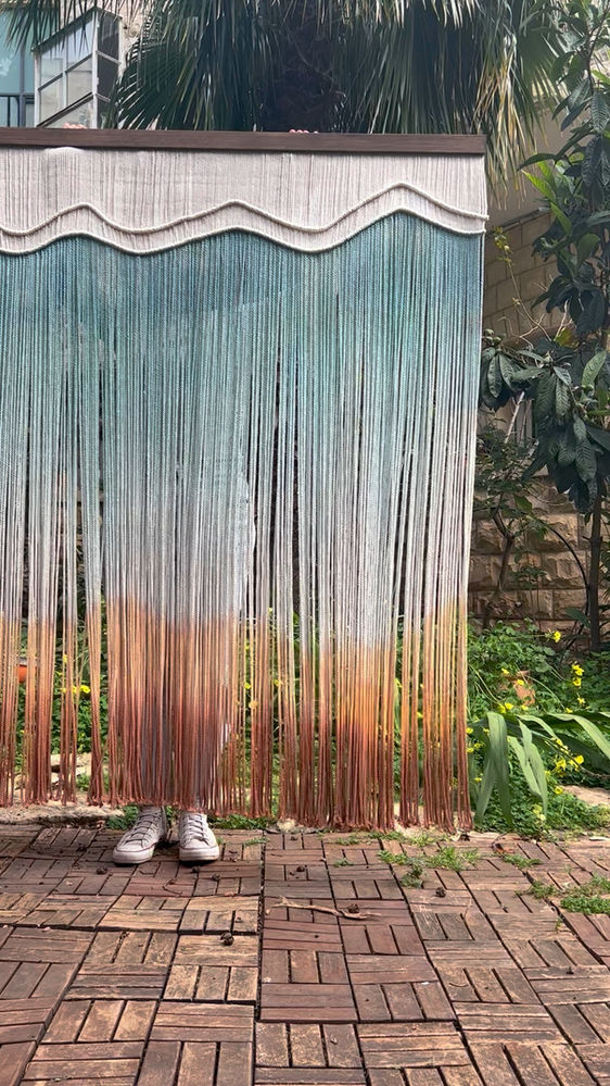 וילון פרנזים מדגם אלונה, כחול-כתום